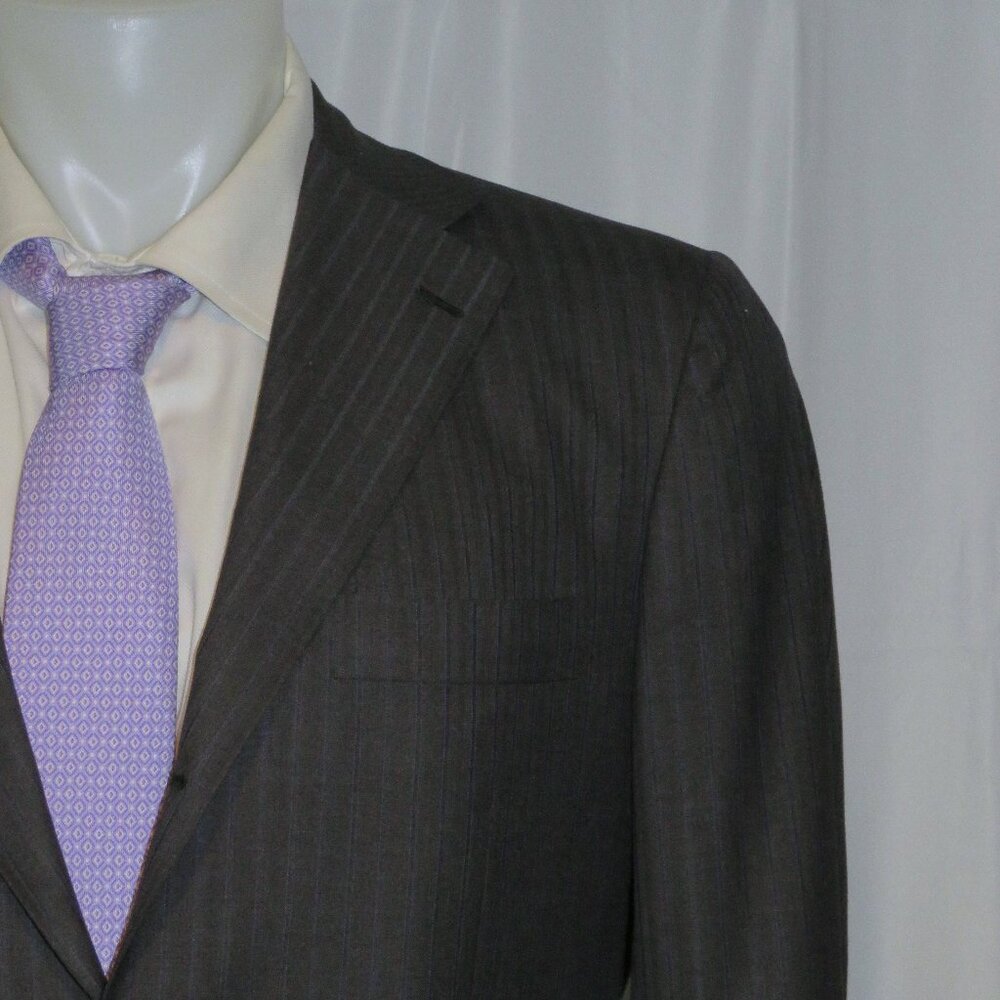 Kiton Blanc Blue Super 180 14 Micron Gray Striped Three Button Suit 40S